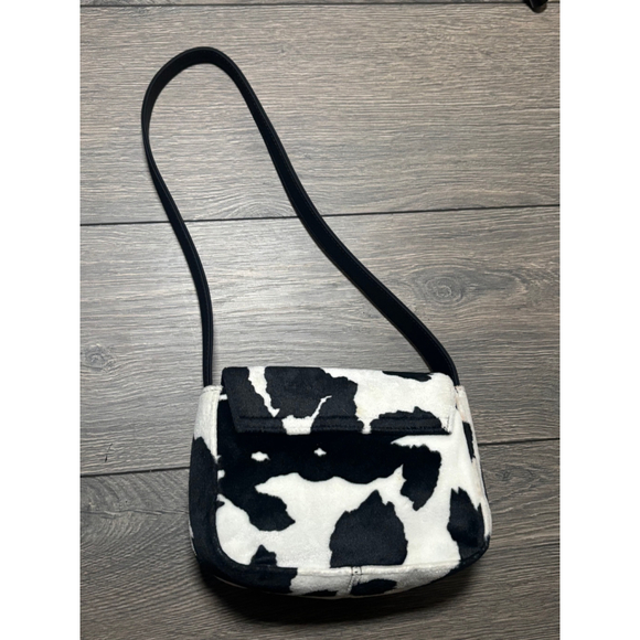 Nine West Purse Shoulder Bag Faux Fur Holstein Cow Print Black/White One Size - Picture 10 of 15